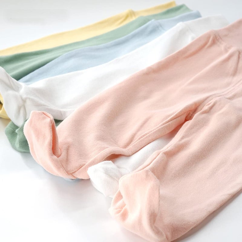 Teach Leanbh Infant Baby 3 Pack Footed Pants Cotton High Waist Casual Leggings (6 Months, C) - Image 3